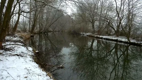 Morava river in snow Stock Footage 87499582