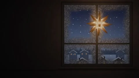 Moravian Star Glowing in Winter Window Seamless Loop Vidéo 347011003