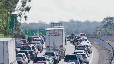 MORAYFIELD, AUSTRALIA - MAY 2: Flash flooding causes heavy M1 traffic congestion Stock Footage 49893091