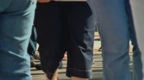 Morbidly obese woman walking in crowd Stock Footage