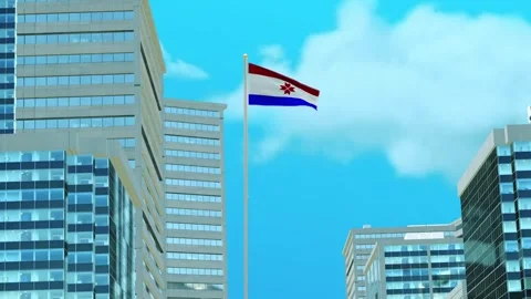Mordovia Flag 3D Render Animation with Urban Architecture and Clear Blue Sky Stock-Footage 333044225