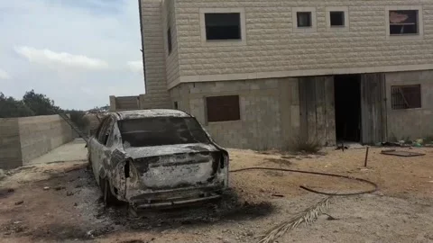 More than 100 settlers raid and set fire to Palestinian village, Jalud, PS - 29  Stock Footage 346723626