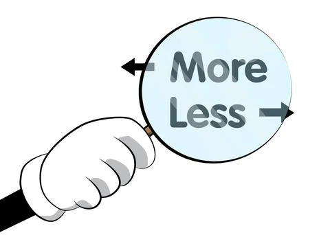 More and Less text with arrow under magnifying glass illustration on white ba Stock Illustration
