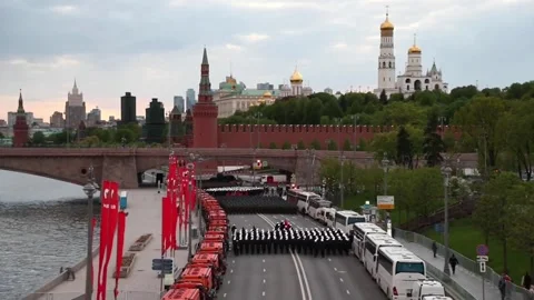 More images of the Russian army practicing for the Victory Day parade in Moscow, Stock Footage 240347231