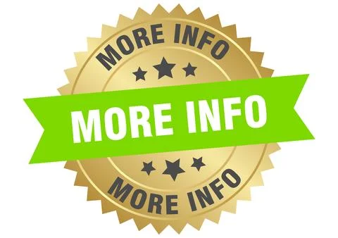 More info. more info round green and gold label isolated on transparent bac.. Stock Illustration
