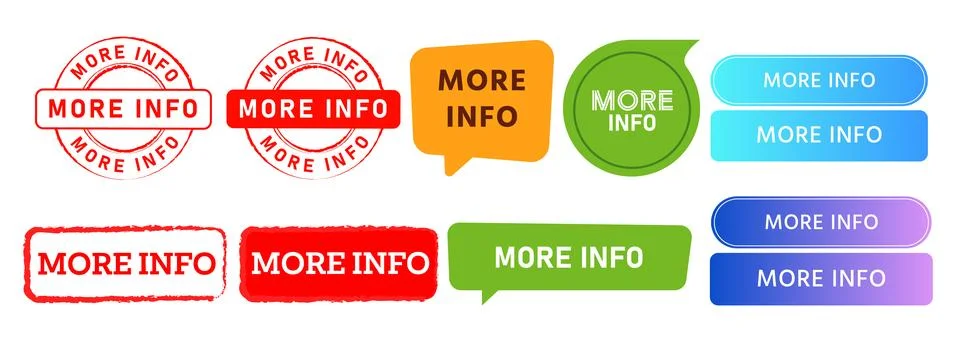 More info stamp speech bubble and button website sign for option Stock Illustration