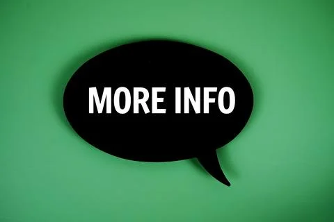More Info text with speech bubble top view on green background Stockfoto's