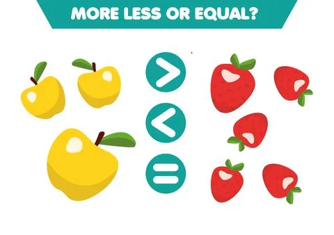 More, less or equal apple and strawberry. Educational math game for childre.. Stock Illustration
