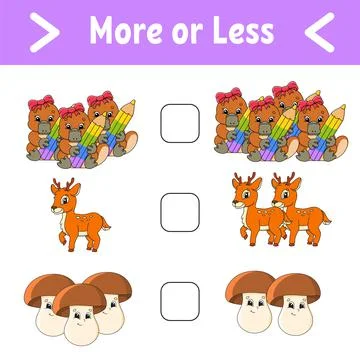 More or less. Educational activity worksheet for kids and toddlers. Isolated  Stock Illustration