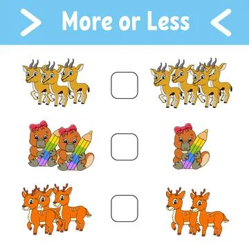 More or less. Educational activity worksheet for kids and toddlers. Isolated  Stock Illustration