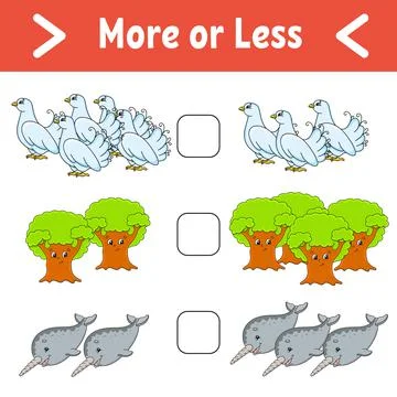 More or less. Educational activity worksheet for kids and toddlers. Isolated  Stock Illustration