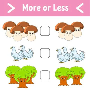 More or less. Educational activity worksheet for kids and toddlers. Isolated  Stock Illustration