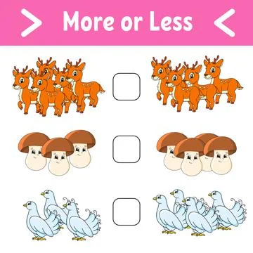 More or less. Educational activity worksheet for kids and toddlers. Isolated  Stock Illustration