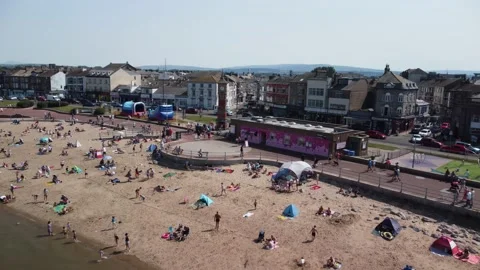 Morecambe seafront and beach - drone flies backwards to reveal Stock-Footage 204726150