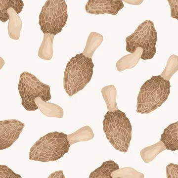 Morel Mushroom Pattern, Vector Illustration. Morel Mushroom Seamless Patter.. Stock-Illustration