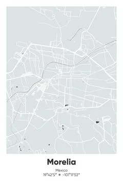 Morelia, Mexico - vector map of city in Gray, Black, White, BW colors Stock Illustration