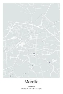 Morelia, Mexico - vector map of city in Gray, Blue, Green, White colors Stock Illustration