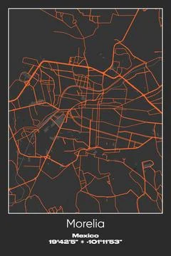 Morelia, Mexico - vector map of city in Gray, Black, Orange colors Stock Illustration