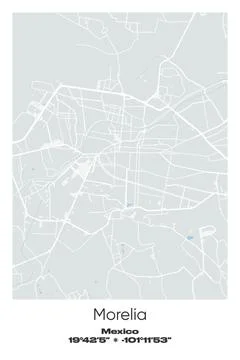 Morelia, Mexico - vector map of city in Gray, white, green, blue colors Stock Illustration
