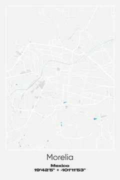 Morelia, Mexico - vector map of city in Gray, white, blue colors Stock Illustration