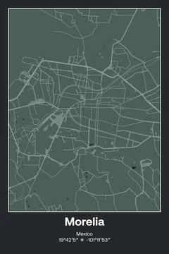 Morelia, Mexico - vector map of city in Dark gray, Gray, Green, gray-green color Stock Illustration