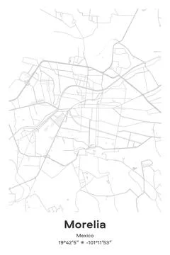 Morelia, Mexico - vector map of city in Pastel, Gray, White, Green colors Stock Illustration