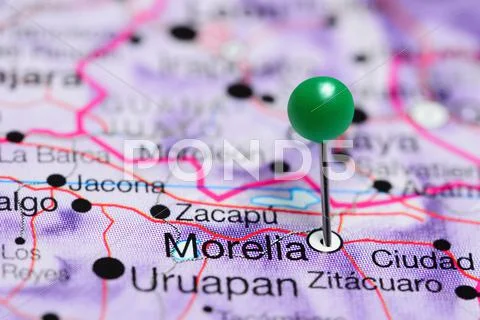 Morelia pinned on a map of Mexico Stock Photos