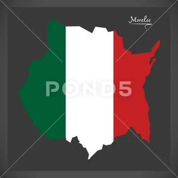 Morelos map with Mexican national flag illustration Illustration #76341260