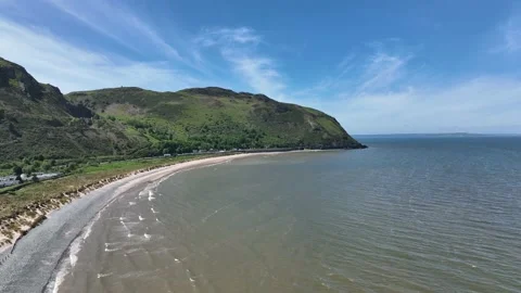 Morfa Beach and Landscape, Drone Footage Stock Footage 195493773