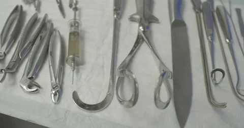 MORG dissection tools, forceps, syringe, knife, etc Stock Footage 219557681