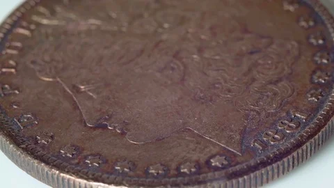 Morgan silver dollar front eagle 1881 united states historic coin Stock Footage 81738321