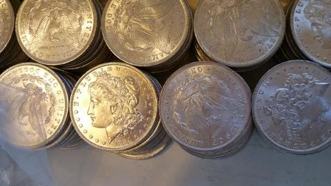 Morgan Silver Dollars uncirculated Stock Photos