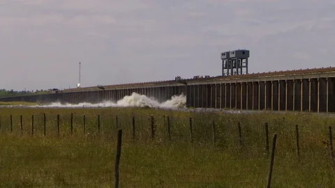 Morganza spillway opening during spring time high water of Mississippi river Stock Footage 71609660