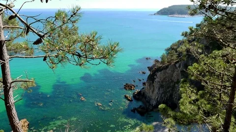 Morgat, hiking path at the cliffs with view at the sea, Brittany, Bretagne Video stock 77872410