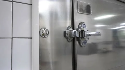 Morgue corps storage door Stock Footage 165442570