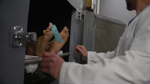 Morgue doctor working with corpse Stock Footage 283607316