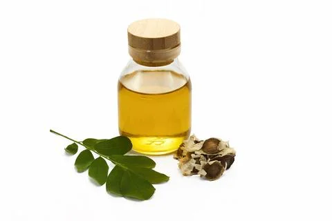 Moringa Oil Composition on white background Foto stock