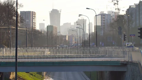 Morining traffic during quarantene, almost empty street. Video stock 127702106