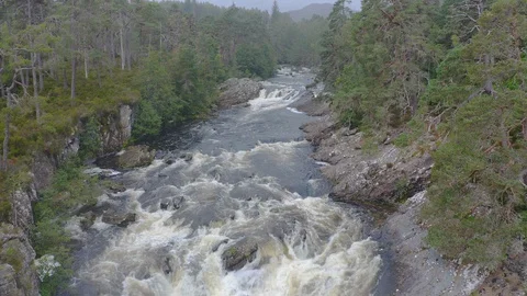 Moriston river rapids in the forest Stock Footage 127737198