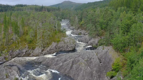 Moriston river rapids in the forest Stock Footage 127739107