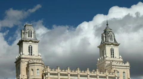 Mormon Manti Temple fast clouds P HD 3640 Stock-Footage 532634
