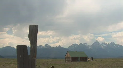Mormon Row and dust devil near Grand Teton National Park Stock Footage 82789