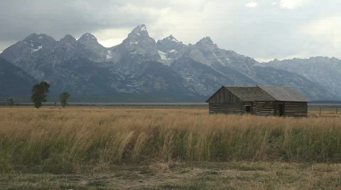 Mormon Row Cabin in Grand Tetons National Park Stock Footage
