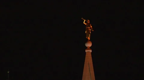 Mormon Temple Moroni statue night Stock Footage 45500415