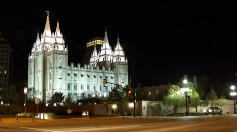 Mormon temple night timelapse Vídeos de archivo 37371437