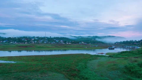 Morning atmosphere clouds flowing through mountains. Stock Footage 156945340