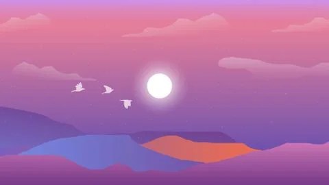 Morning Background in Violent and Blue Gradient Landscape Illustrazione stock