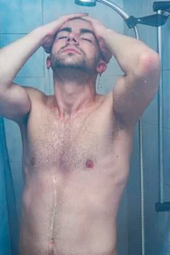 Morning bathroom showering Stock Photos