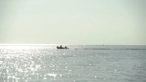 Morning boat on the water, Sevan lake Video stock 165726284