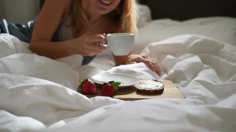 Morning breakfast in bed. Stock Footage 168513912